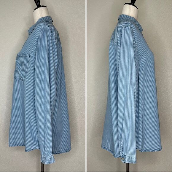 Chico’s 100% Lyocell Blue Striped Button Down Shirt - Picture 6 of 13